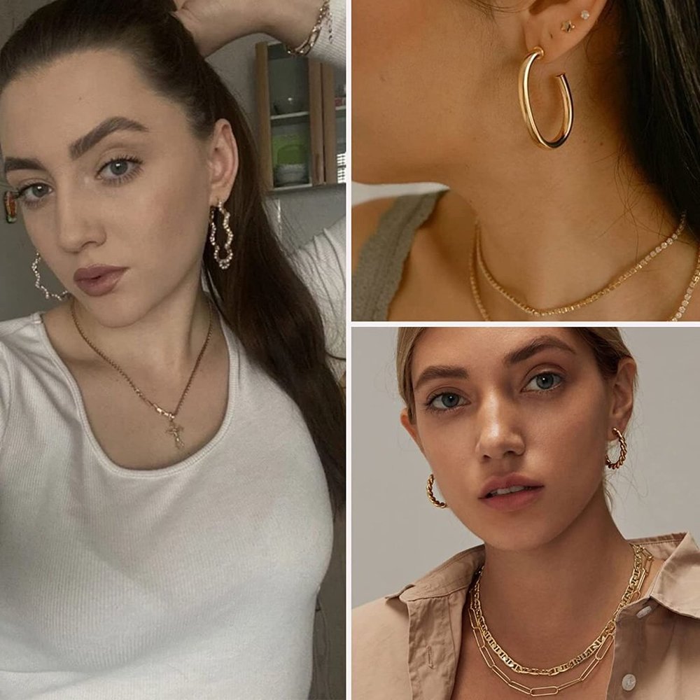 New Wholesale 54 Pairs Gold Hoop Earrings Set for Women Multipack, Boho Fashion - Picture 8 of 11